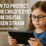 Child using digital device with eye care tips by Dr. Ramesh Murthy