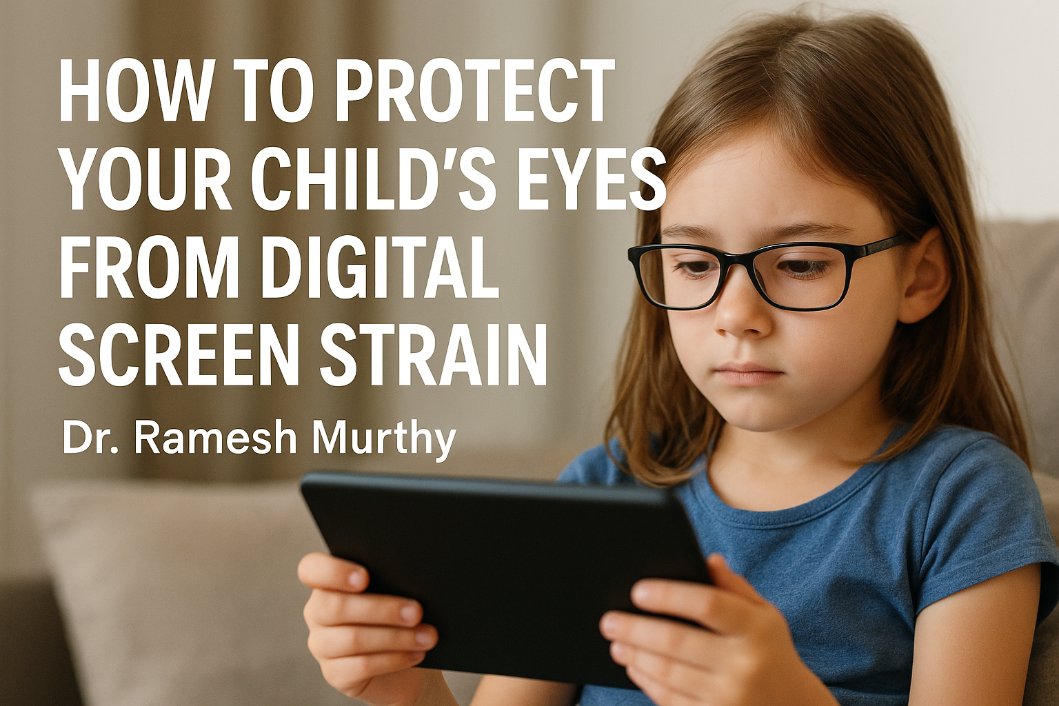 Child using digital device with eye care tips by Dr. Ramesh Murthy