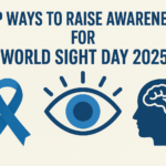 World Sight Day 2025 awareness infographic with blue ribbon, eye, and head icons.