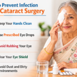 Find patient following eye care precautions to prevent infection after cataract surgery.