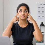 Woman doing eye exercises at home to relieve digital eye strain naturally